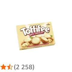 Pudełko Toffifee White Chocolate z widocznymi czekoladkami i orzechami.