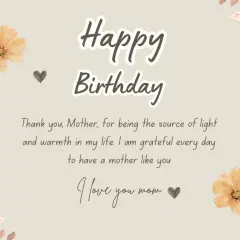 Urocza pocztówka po angielsku z napisem "Happy Birthday" i życzeniami dla mamy.