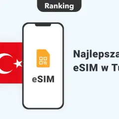 Ranking najlepszej karty eSIM w Turcji. Flaga Turcji obok telefonu z ikoną eSIM.