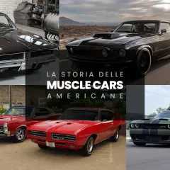 Iconiche auto americane anni 60: Charger, Mustang, GTO e Challenger, simboli di potenza e libertà su strada.