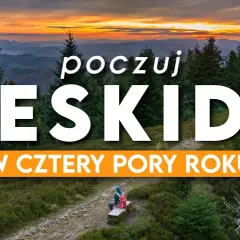 Zachód słońca nad Beskidem Żywieckim. Widok na góry i lasy, idealne na trasy rowerowe.