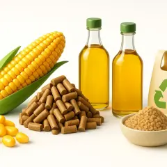 Maïs, huile, granulés et poudre : la rafle de maïs utilisation dans divers produits, y compris des emballages recyclables.