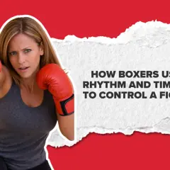 A woman in red boxing gloves throws a punch, demonstrating the precise boxing movement and rhythm needed to control a fight.