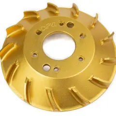 Ventola dorata in alluminio anodizzato, con logo "DSG". Il suo significato è resistenza e finitura estetica di pregio.