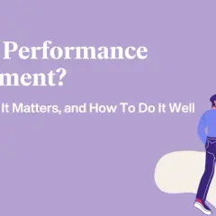 Illustration explaining "What Is Performance Management?" and why it matters, showing a person interacting with feedback icons.