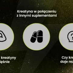 Kreatyna co daje? Grafika pokazuje działanie kreatyny na mięśnie, suplementy i zadaje pytanie o jej rezultaty.