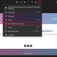 Menu kontekstowe z opcją "Zmienianie rozmiaru obrazu", przydatne, gdy chcesz dostosować wymiary pliku.