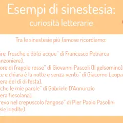 Esempi di sinestesia: curiosità letterarie. Elenca citazioni famose che illustrano cos'è la sinestesia, come "dolci acque" e "odore di fragole rosse".