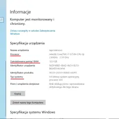 Informacje o systemie: jak sprawdzić ile bit ma system. Widok specyfikacji urządzenia, w tym typ systemu: 64-bitowy.