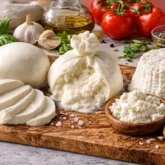 Świeże sery: burrata, mozzarella i ricotta, idealne do przygotowania pysznej ser bruschetta z pomidorami i bazylią.