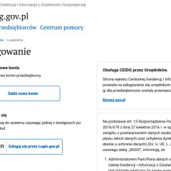 Strona logowania do CEIDG.gov.pl, gdzie można założyć nowe konto lub zalogować się do systemu.