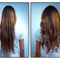 Comparativa de un método curly: cabello liso y sin vida antes, y melena voluminosa y con ondas definidas después.