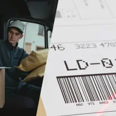 Kurier w furgonetce notuje dane, obok etykieta z kodem kreskowym. Kto to? Nadawca paczki, który dba o jej bezpieczne dotarcie.