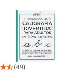 Cuaderno de caligrafía divertida para adultos en letra cursiva, con ejemplos de letras ligadas como "a", "b" y "c".