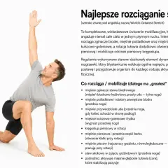 Mężczyzna wykonuje ćwiczenia na powięź, znane jako World's Greatest Stretch. Rozciąga biodra, nogi i tułów.