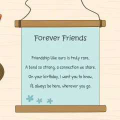 Wierszyk o przyjaźni "Forever Friends" z uroczymi kwiatuszkami. Idealny na prezent, bo przyjaźń to mega śmieszne wierszyki!