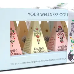 Kolekcja wellness English Tea Shop: 12 piramidek z herbatą w pudełku.