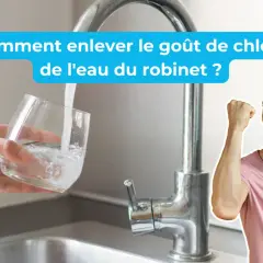 Un homme célèbre la joie de boire de l'eau non chlorée. Un verre d'eau est rempli sous un robinet.
