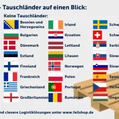 Europaletten-Tauschländer: Deutschland, Österreich, Belgien, Niederlande, Luxemburg sind Tauschländer. Bosnien und Herzegowina, Bulgarien, Dänemark etc. sind keine Tauschländer.