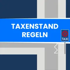 Das Verkehrszeichen zeigt "TAXI" mit einem roten Kreis und Querstrich. Es gilt: Parken verboten für Taxis.