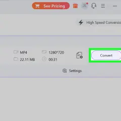 nsv. A video file, MP4, 22.11 MB, 1280x720 resolution, 00:31 duration, is ready to convert.