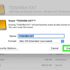 Festplatte TOSHIBA EXT wird gelöscht. Um sie für exFAT formatieren zu können, muss sie zuerst gelöscht werden.