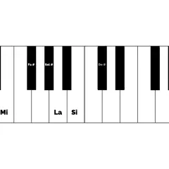 Clavier de piano avec les notes Do #, Ré #, Fa #, Sol # et Do # indiquées, ainsi que Mi, La et Si.