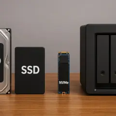 Vergleich verschiedener Speicher: HDD, SSD, NVMe und ein NAS-Gehäuse. Welche festplatte ist die richtige Wahl?
