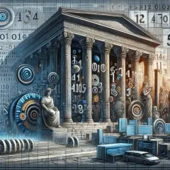 Starożytna architektura z cyframi i kodem binarnym. Obraz pokazuje, co to jest system binarny i dlaczego jest tak ważny dla technologii.