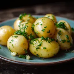 Små, kokta potatisar med färsk persilja och vitlök, perfekta som potatis till grillat.