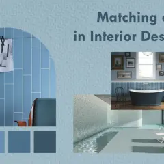 Ispirazione per interni: tonalità di colore complementare azzurro in diverse ambientazioni, da una stanza con sedie a un bagno elegante e una piscina rilassante.