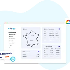Interface d'un système d'information pour gérer des adresses, des documents et un parc matériel informatique.