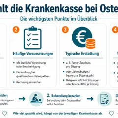 Osteopathie: Was zahlt die Krankenkasse? Infos zu Voraussetzungen, Erstattung & Hinweisen. Kasse prüfen, behandeln lassen, Rechnung einreichen.