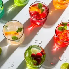 Kolorowe drinki z wódki, z owocami i miętą, na białym tle. Idealne przepisy na lato.