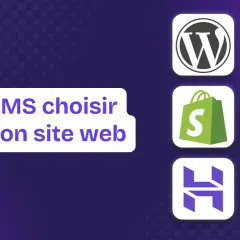 Quel CMS choisir pour son site web ? Logos WordPress, Wix, Shopify, Webflow, Hostinger, Squarespace.