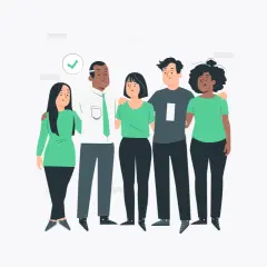 A diverse group of five friends stands together, arms around each other, showing what it means to value diversity.