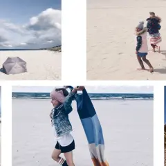 Dębki atrakcje dla dzieci: dzieci bawią się na plaży, latają latawcem i zwiedzają.