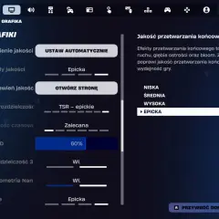 Ustawienia grafiki w grze Fortnite. Wybierz jakość przetwarzania końcowego "Epicka" dla najlepszych efektów wizualnych w Fortnite gry online.