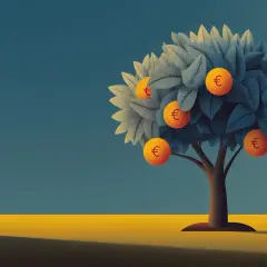 Ein Baum mit Euro-Symbolen als Früchte. Ein Symbol für Wachstum und Ertrag, aber auch für die Komplexität der etf steuer.