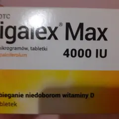 Opakowanie leku Vigalex Max 4000 IU, 60 tabletek. Zapobiega niedoborom witaminy D.