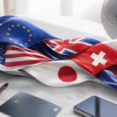 Flagi Polski, UE, USA, UK, Szwajcarii, Japonii i Kanady. Wybór konta walutowego zależy od potrzeb.