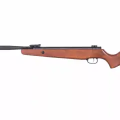 Carabine à air comprimé en bois, modèle 4.5 ou 5.5, avec canon noir et crosse ergonomique.