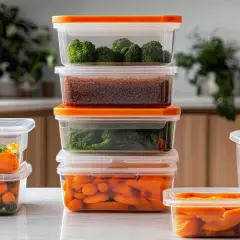 Recipientes con brócoli, zanahorias y lentejas. Averigua cuanto duran las lentejas en la nevera para conservarlas frescas.
