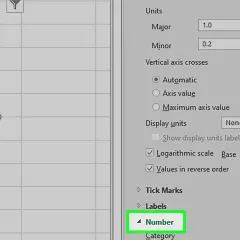 Opzioni per modificare asse x grafico Excel: unità, scala logaritmica e formattazione numeri.