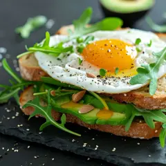 Pyszny pomysł na śniadanie: tost z awokado, rukolą i jajkiem sadzonym. Idealny start dnia!
