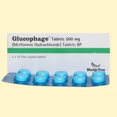 Opakowanie Glucophage 500 mg. Ciekawe, glucophage 500 ile schudłyście? Niebieskie tabletki w blistrze.