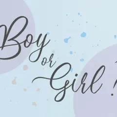 Kreatywny sposób na poinformowanie o ciąży: napis "Boy or Girl?" na pastelowym tle z plamkami.