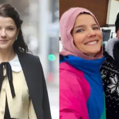 Marta Konarska z rodzicami w zimowej scenerii i eleganckiej stylizacji.