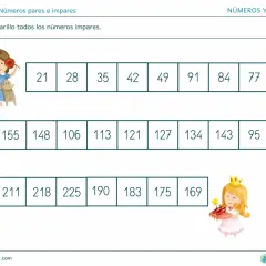 Fichas de números pares e impares para imprimir. Ejercicio para colorear números impares.