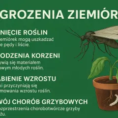 Ziemiórki to szkodniki. Ich larwy uszkadzają korzenie i pędy roślin, osłabiają wzrost i roznoszą choroby grzybowe.